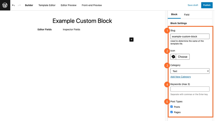 Screenshot of block settings