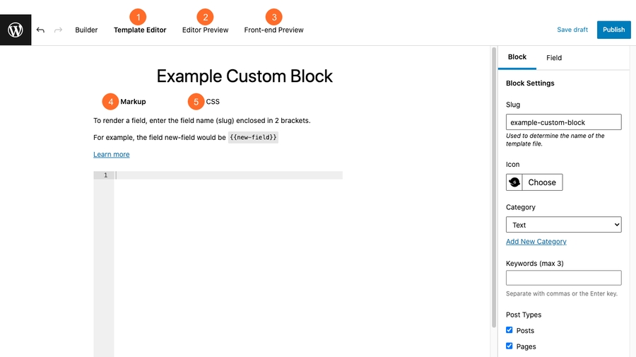 Screenshot of the template editor